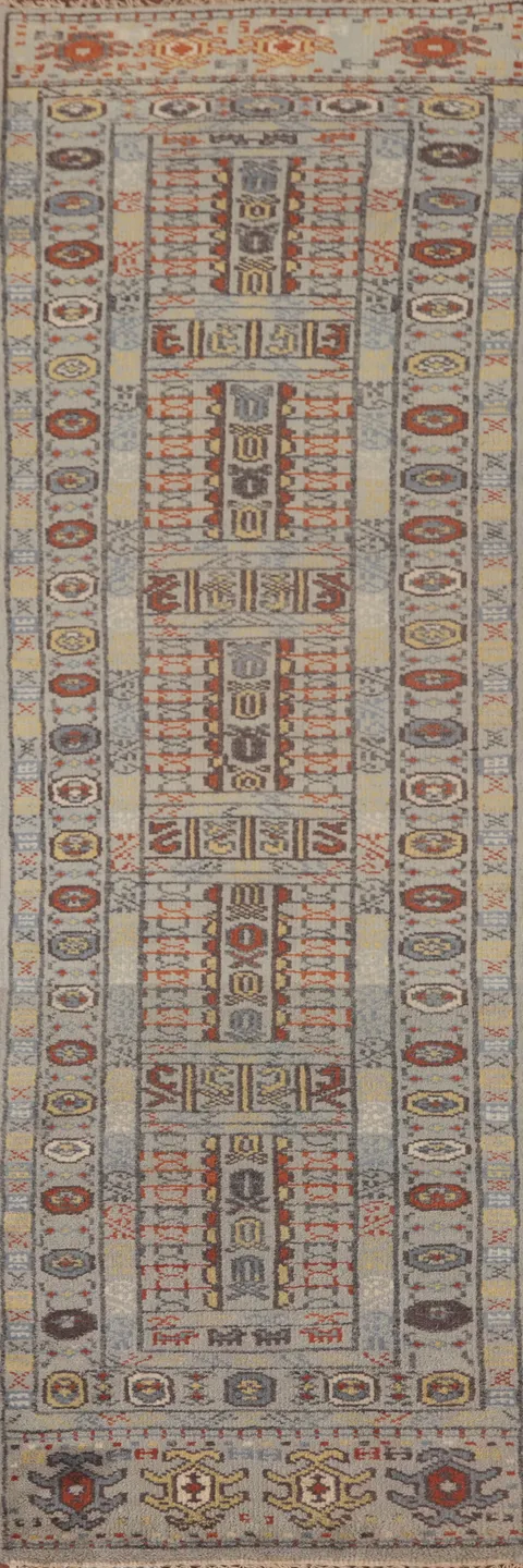 Tribal Geometric Khotan Oriental Runner Rug 2x10