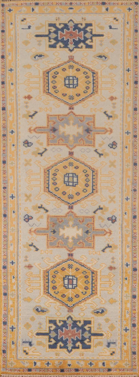Geometric Kazak Oriental Runner Rug 2x8