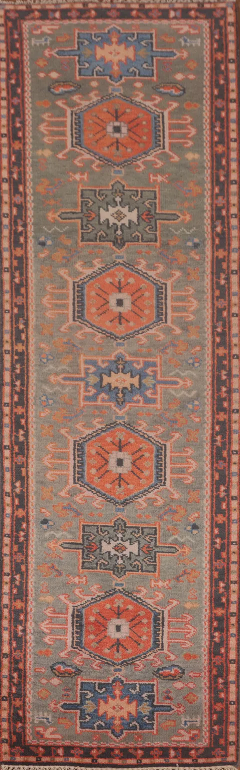 Geometric Kazak Oriental Runner Rug 3x10