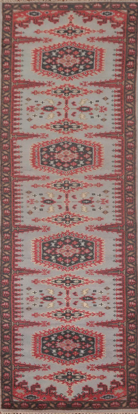 Geometric Kazak Oriental Runner Rug 3x10