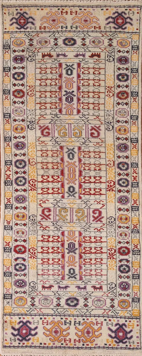 Tribal Geometric Khotan Oriental Runner Rug 3x8