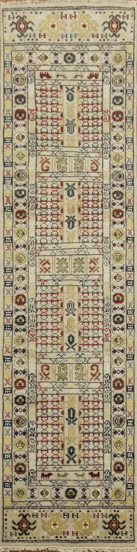Light Grey Tribal Runner Rug with Intricate Geometric Patterns 10' 0'' X 2' 6''