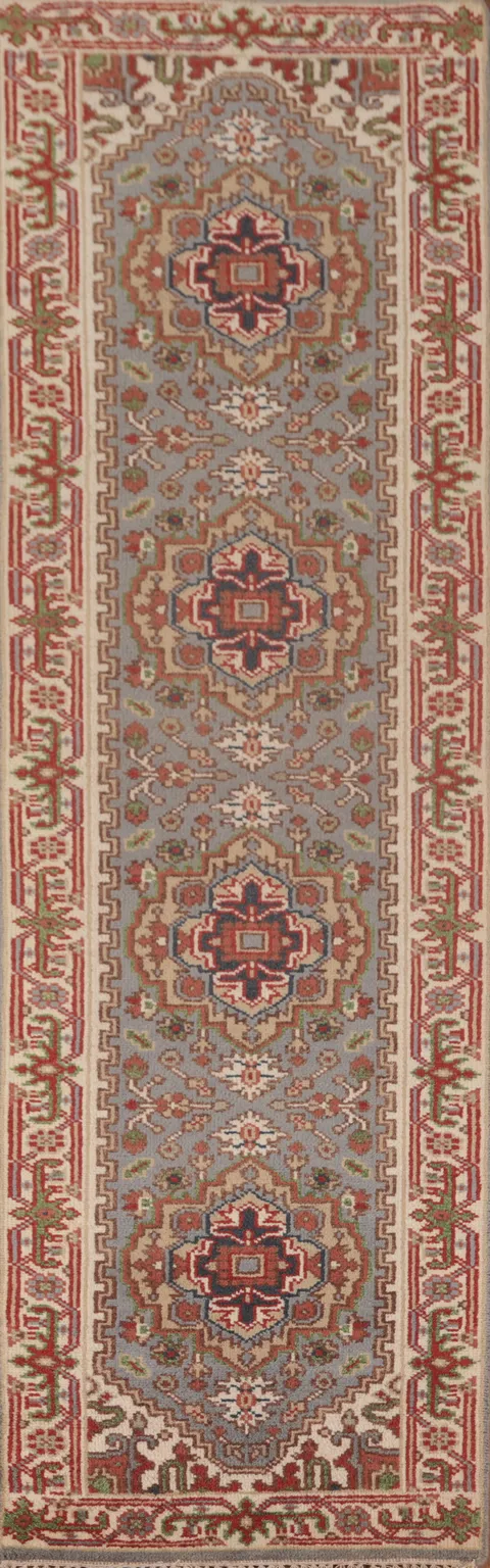 Gray Wool Heriz Serapi Oriental Runner Rug 3x10