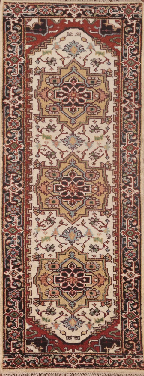 Geometric Heriz-Serapi Oriental Runner Rug 3x8