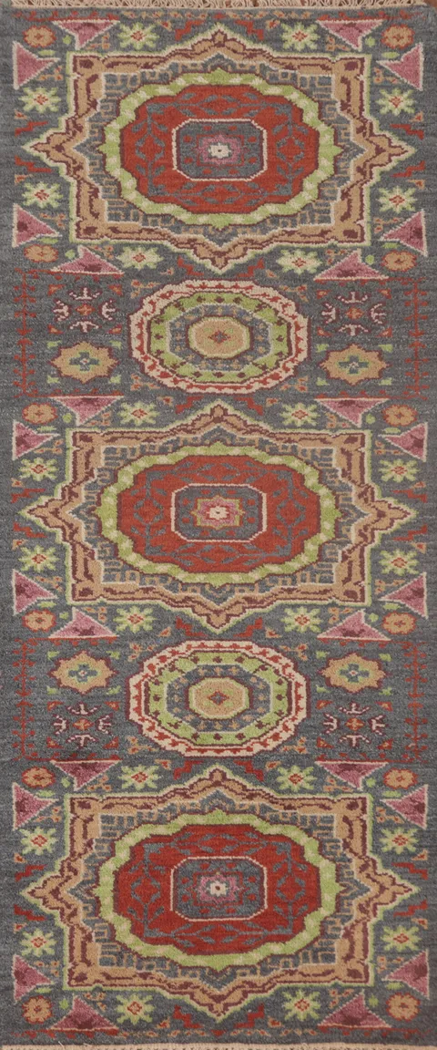 Geometric Kazak Oriental Runner Rug 3x8