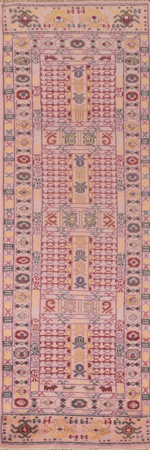 Tribal Geometric Khotan Oriental Runner Rug 2x10
