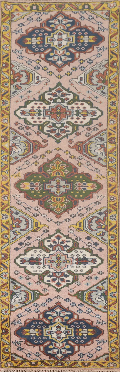 Light Pink Kazak Oriental Runner Rug 3x10