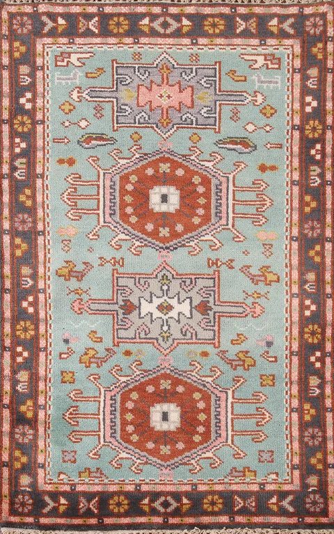 Geometric Blue Kazak Oriental Rug 3x5