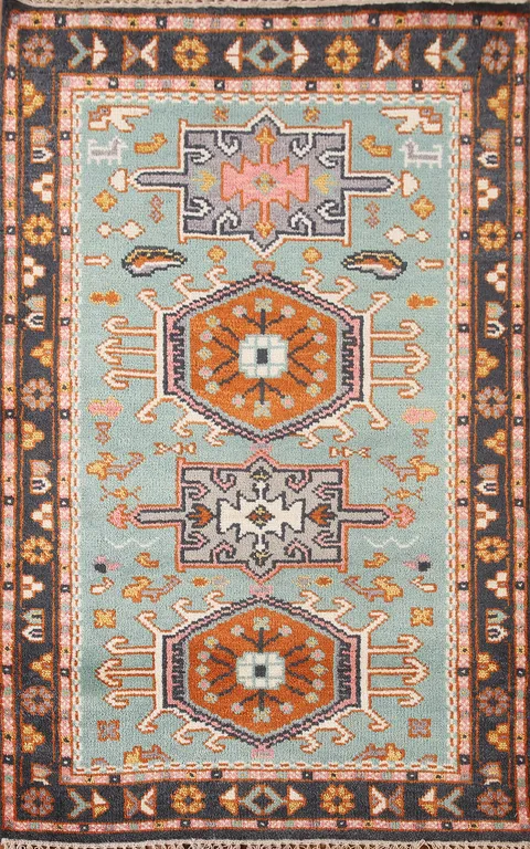 Turquoise Green Kazak Oriental Rug 3x5