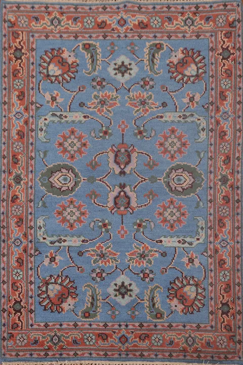 Handmade Blue Oushak Oriental Rug 4x6