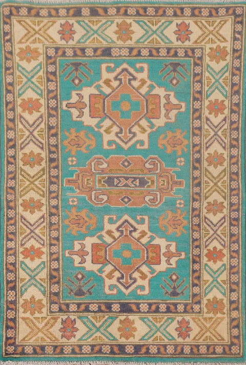 Turquoise Green Kazak Oriental Rug 3x4