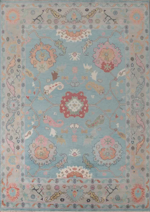 Light Blue Floral Oushak Oriental Area Rug 9x12