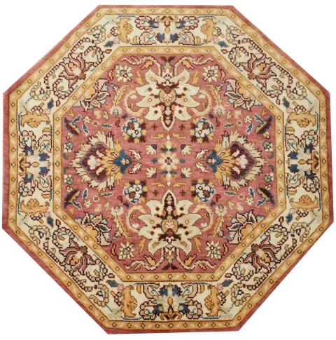 Elegant Octagonal Ziegler Rug with Intricate Floral Patterns  6x6