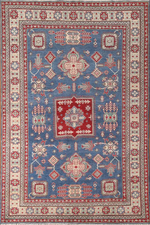 Blue Geometric Kazak Living Room Rug 7x10