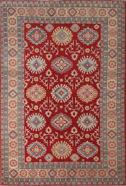 Red Geometric Kazak Oriental Area Rug 6x9