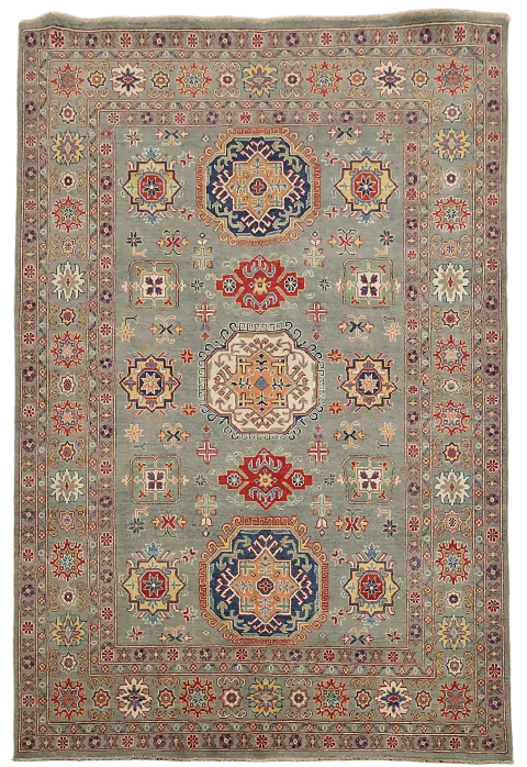 Gray Geometric Kazak Oriental Area Rug 7x10