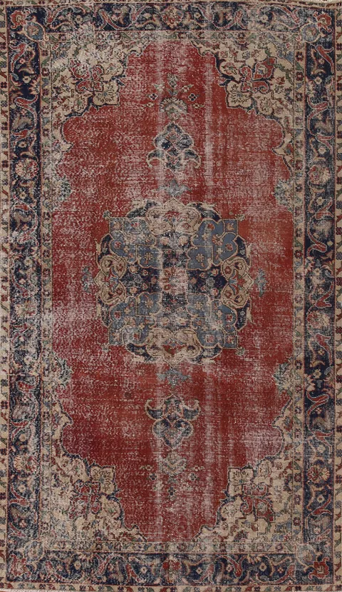 Distressed Wool Oushak Turkish Area Rug 5x9