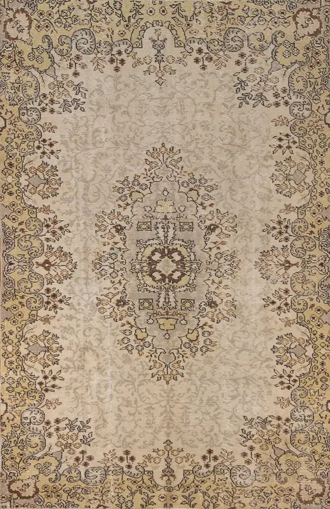 Floral Wool Anatolian Turkish Distressed Rug 5x8