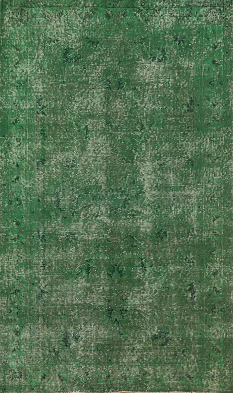 Over-Dyed Green Anatolian Distressed Turkish Rug 4x7