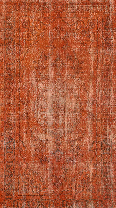 Orange Wool Anatolian Distressed Turkish Rug 4x7