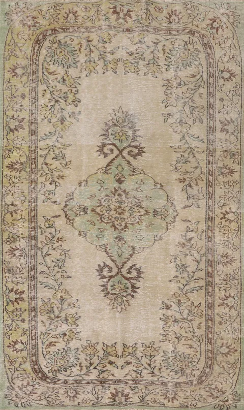 Distressed Wool Anatolian Turkish Area Rug 5x9