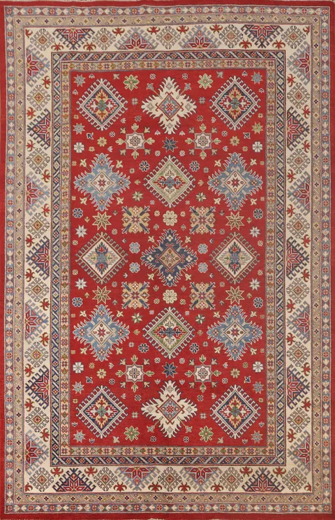 Handmade Red Kazak Living Room Area Rug 7x10