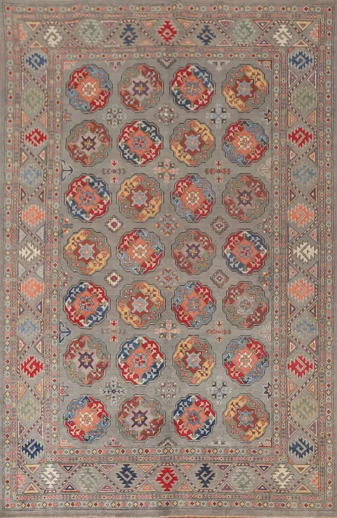 All-Over Geometric Kazak Oriental Area Rug 6x10