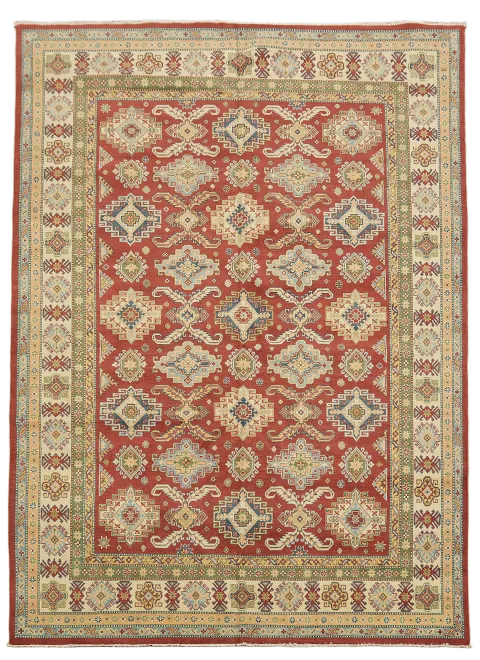 Geometric Vibrant Red Kazak South-Western Tribal Wool Rug 9'x12'