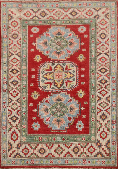 Red Kazak Handmade Wool Rug 3x4