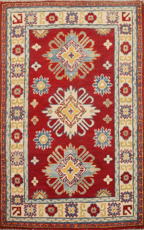 Geometric Red Kazak Oriental Accent Rug 3x4