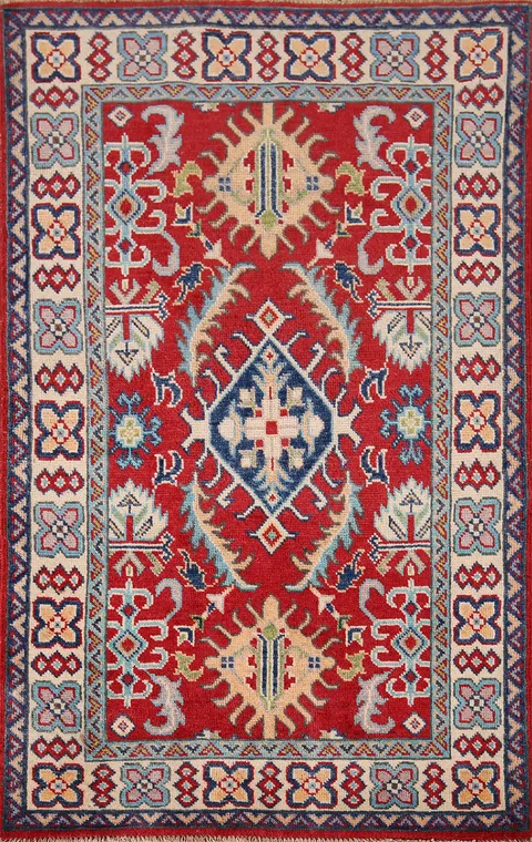 Red Kazak Handmade Wool Rug 3x4