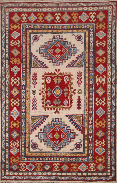 Geometric Kazak Oriental Accent Rug 3x4