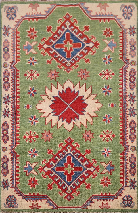 Light Green Kazak Oriental Accent Rug 3x4