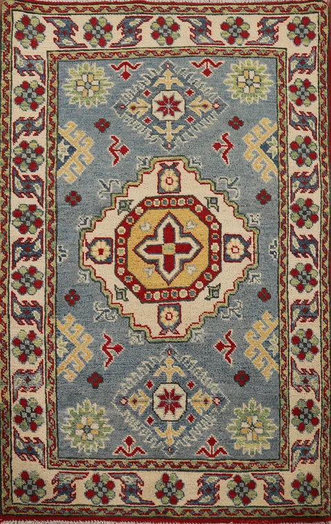 Light Blue Kazak Handmade Wool Rug 3x4