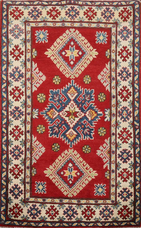 Red Wool Kazak Oriental Accent Rug 3x4