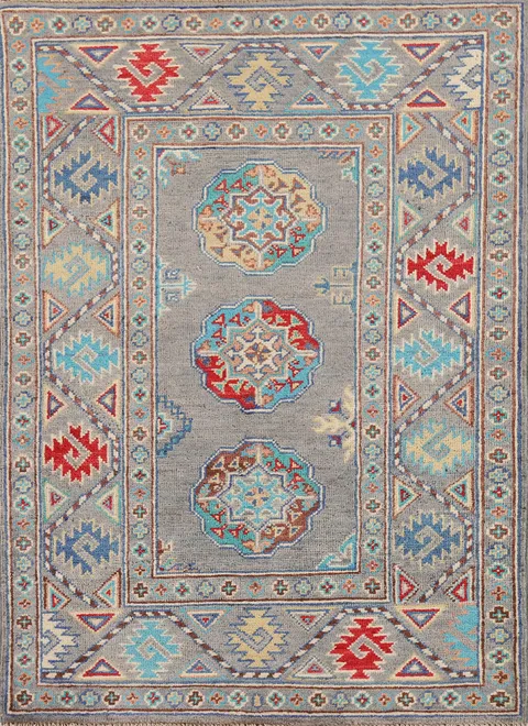All-Over Gray Kazak Oriental Accent Rug 3x4