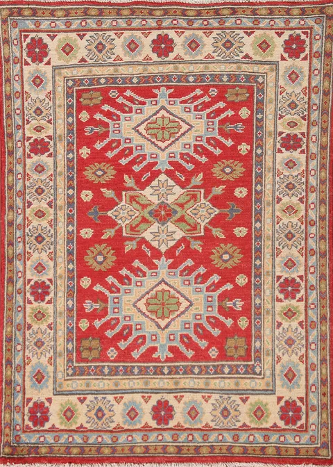 Red Geometric Kazak Oriental Rug 3x4