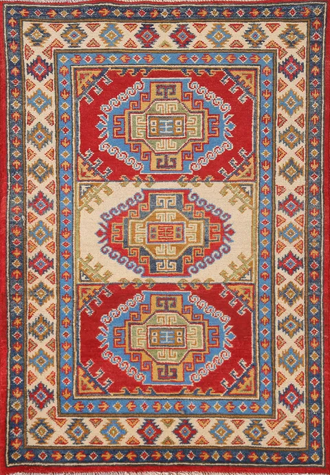 Geometric Kazak Oriental Handmade Rug 3x4