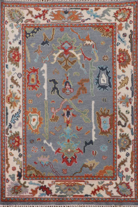 Floral Blue Oushak Oriental Rug 4x6