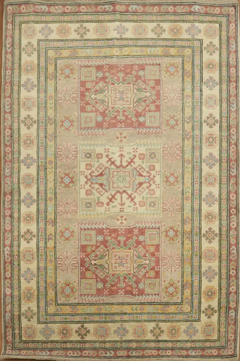 Geometric Wool Kazak Oriental Rug 4x6