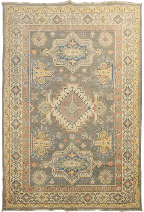 Gray Geometric Kazak Oriental Rug 4x6