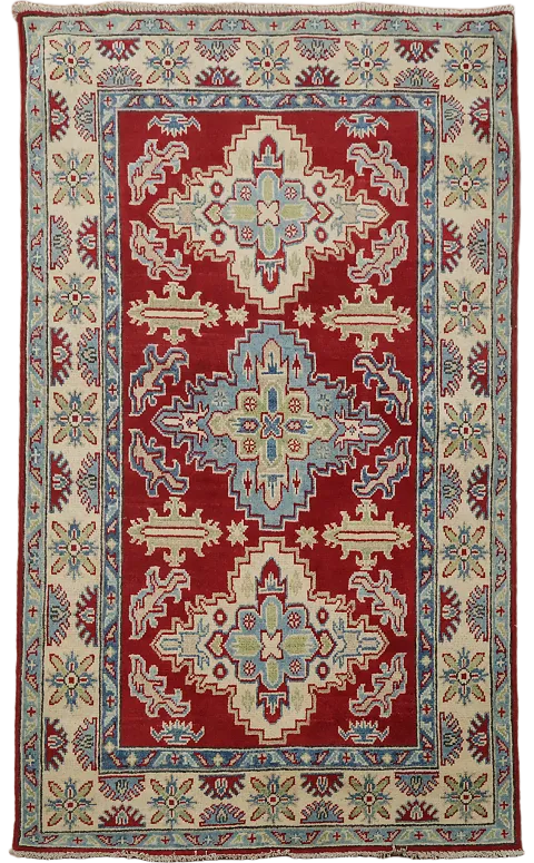 Handmade Red Wool Kazak Oriental Accent Rug 3x5
