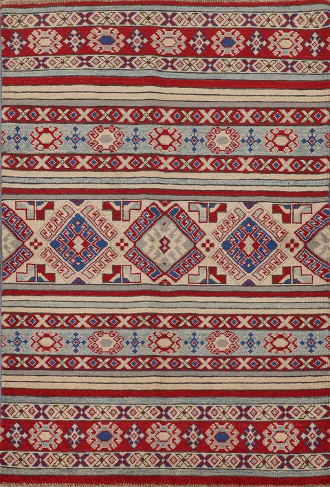 All-Over Geometric Kazak Oriental Accent Rug 3x5