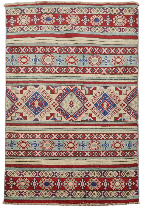 All-Over Geometric Kazak Oriental Accent Rug 3x5