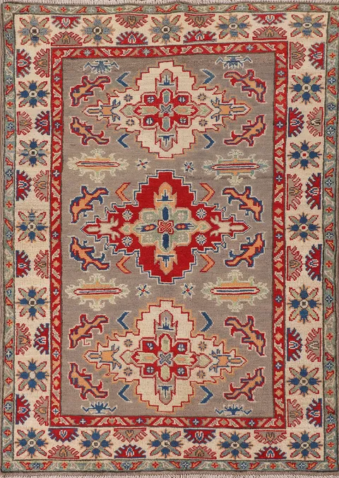 Geometric Wool Kazak Oriental Rug 4x5