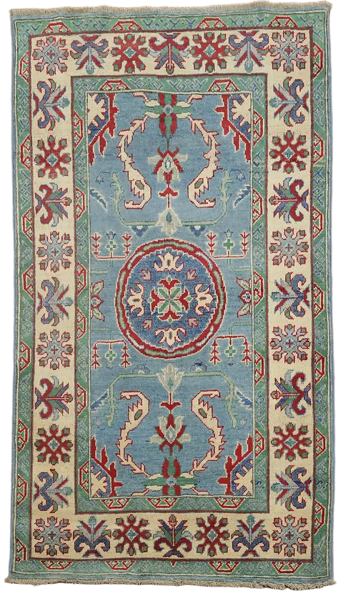 Light Blue Geometric Kazak Oriental Rug 3x5