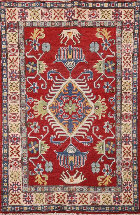 Geometric Red Kazak Oriental Rug 3x5
