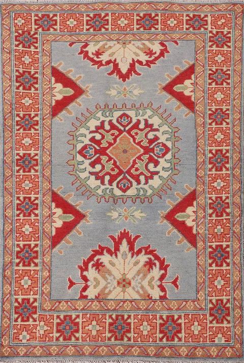 Blue Geometric Kazak Oriental Accent Rug 3x5