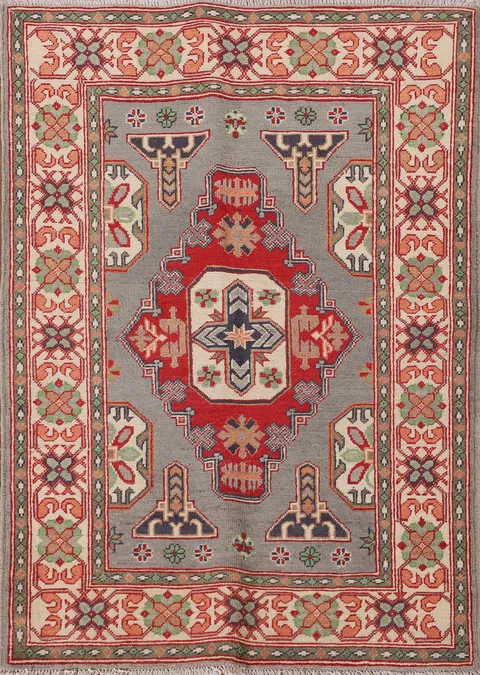 Gray Geometric Kazak Oriental Rug 3x5