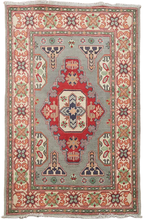 Gray Geometric Kazak Oriental Rug 3x5